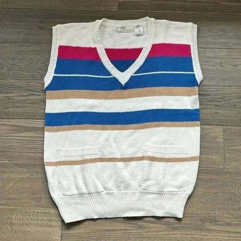 🔥Gitano🔥 | Vintage striped knit sweater vest with pockets - Picture 1 of 7